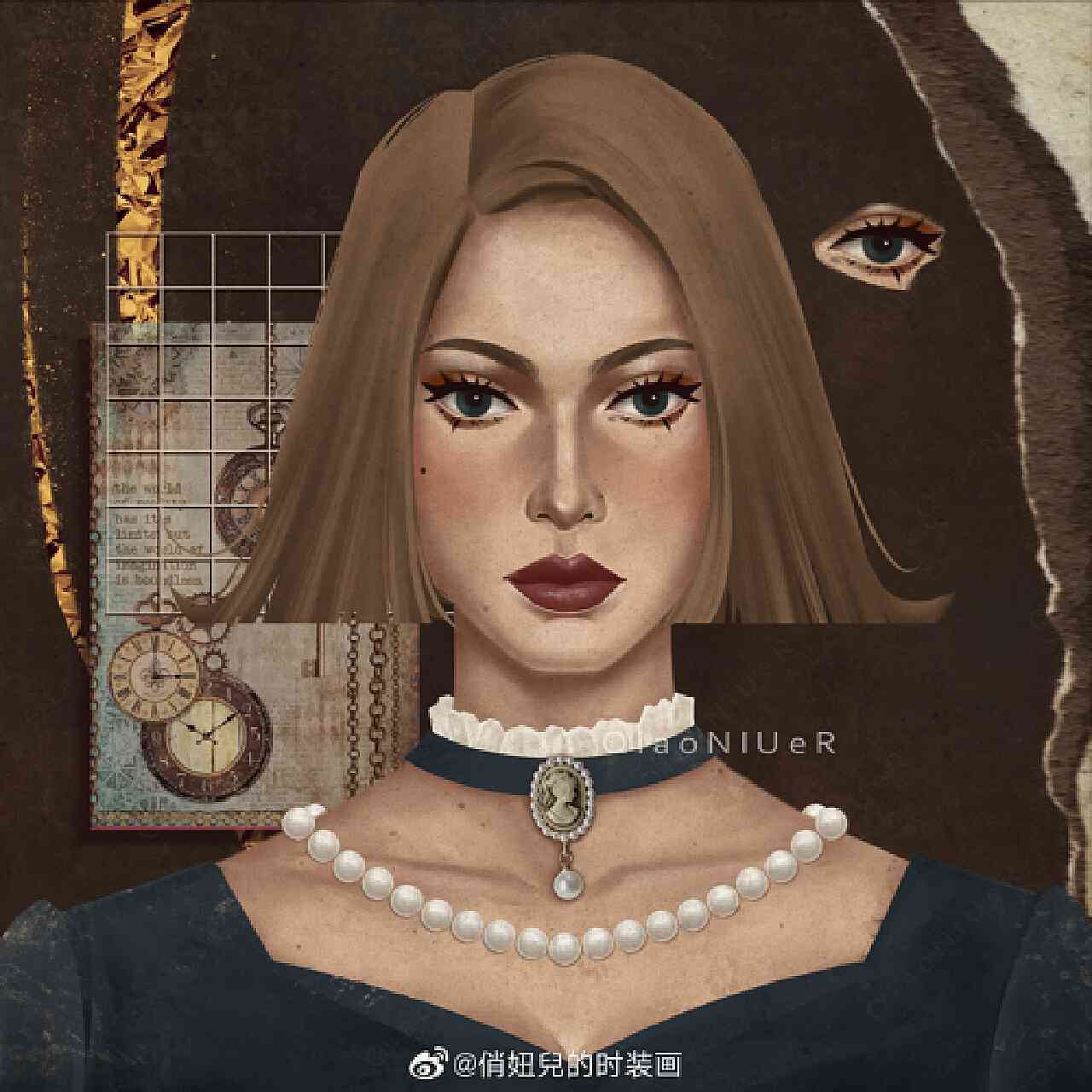 经典美复古风格插画头像     ：涵多款时与复古结合的人物形象设计