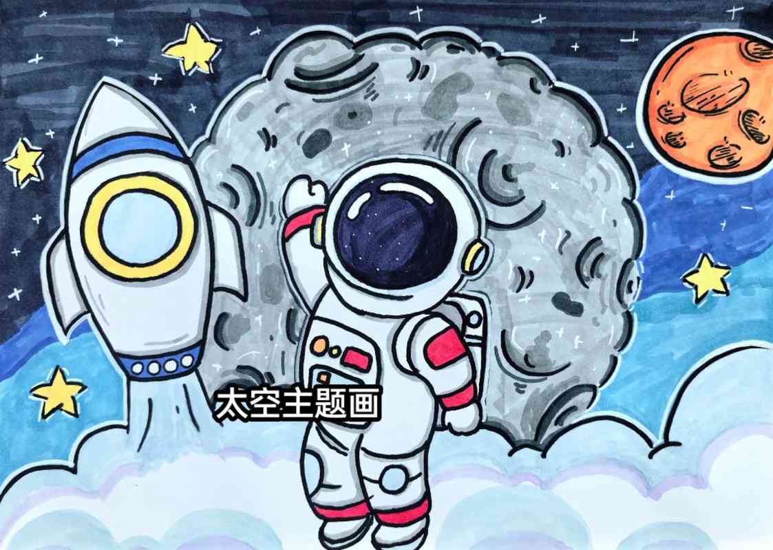 太空科幻创意美术：航员主题儿简笔画作品，抖音线稿灵感展现宙奇幻