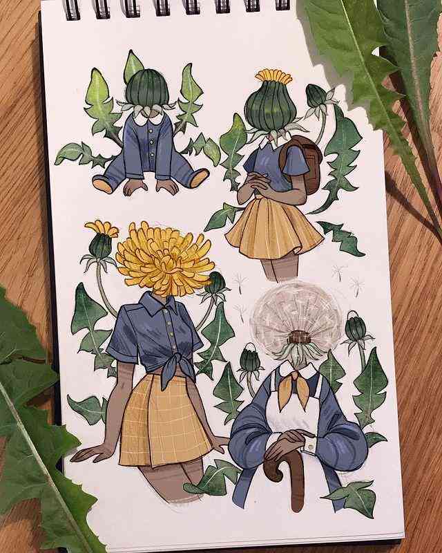 植物拟人插画：女孩与植物人角色图片集，画师创意素材库