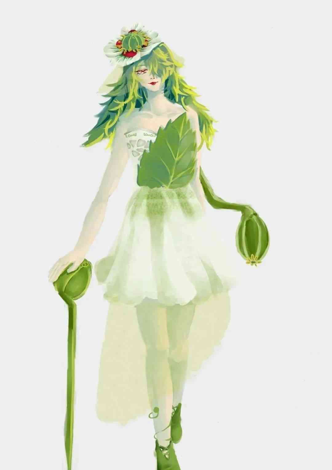 植物拟人插画：女孩与植物人角色图片集，画师创意素材库