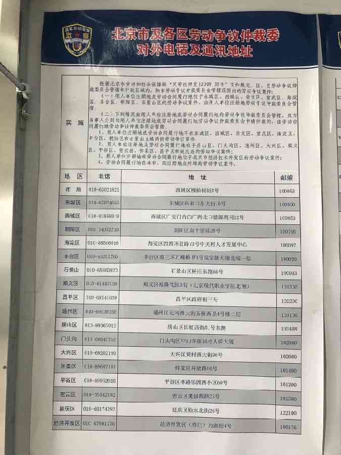 北京市工伤认定机构官方电话一览表