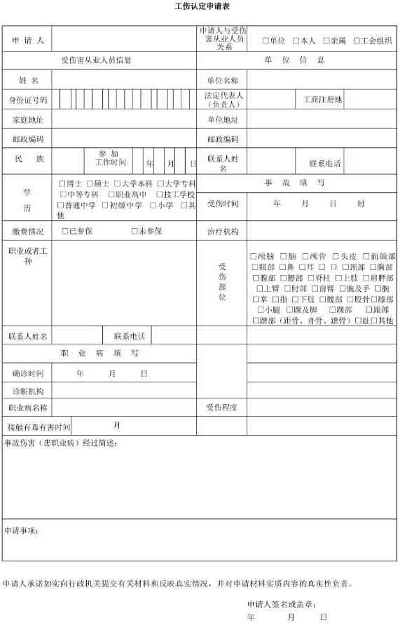 '漳州市工伤认定材料提交申请表'