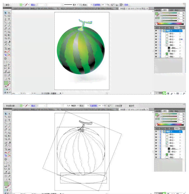 ai西瓜怎么画：绘制立体西瓜及设计条纹效果