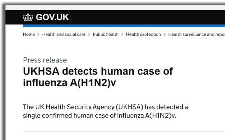 英国报告-英国报告首例人感染H1N2病例