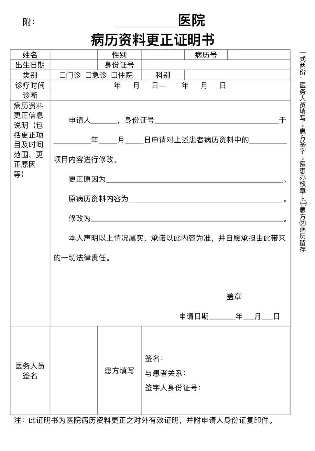 '医疗机构病历修正官方证明及审核记录'